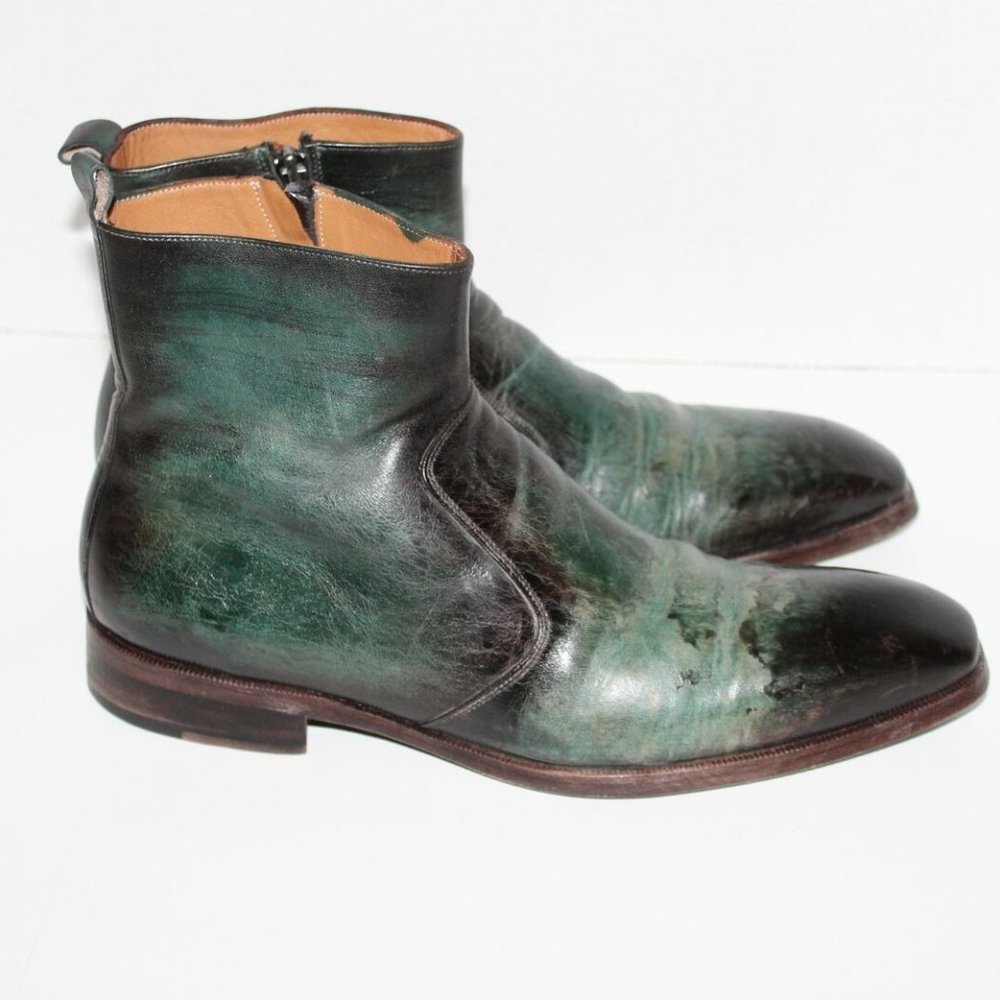 Paul Parkman Handmade Turquoise Burnished Side Zipper Boots 9 / 9.5 EU 42 H12249 - Picture 7 of 12